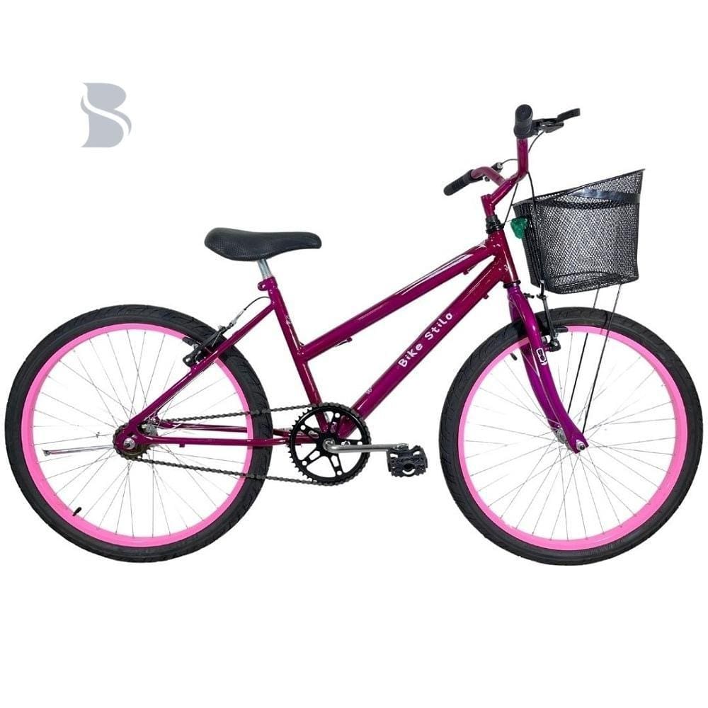 Bicicleta Infantil Aro 24 Mtb Cesta Feminina Rosa Verniz