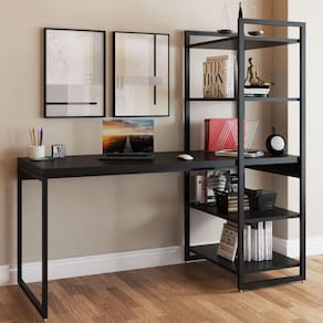 Mesa Escrivaninha Flex Industrial Aço 4 Prateleiras ônix/preto - Panorama Móveis