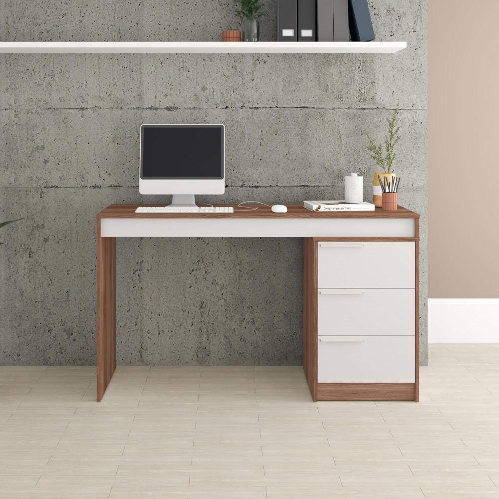 Escrivaninha Mesa de Computador Gaveteiro 3 Gavetas Organizador Multiuso Marrom Madeira Branco