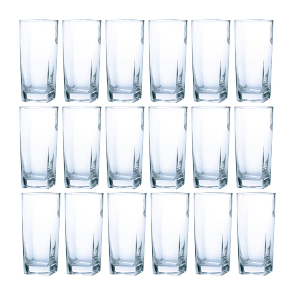 Copo Vidro 320ml Quadrado BALI Kit com 18 Transparente Luxo