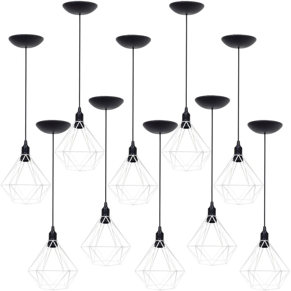 10 Pendentes Aramado Diamante Luminária Lustre P Teto Retrô Vintage Industrial Balcão Agp Ilumini
