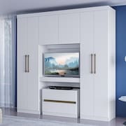Guarda Roupa Solteiro 6 Portas 2 Gavetas Porto Branco com Painel de TV Carraro