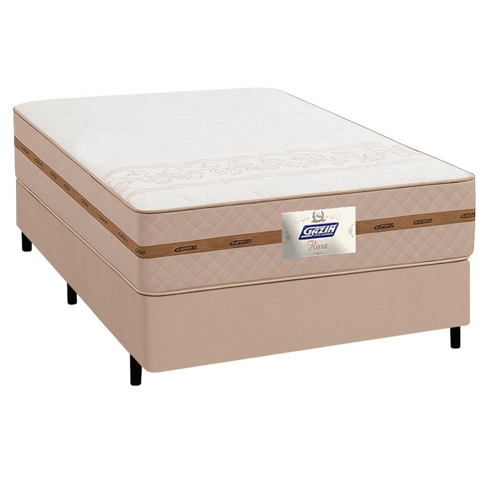 Cama Box Casal Colchão Molas Flora Bege 138x188x58cm
