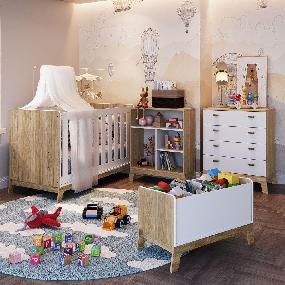 Quarto Infantil 4 Peças Com Berço 3 Em 1 Certificado Inmetro 037 Itapuã/Branco - Completa Móveis