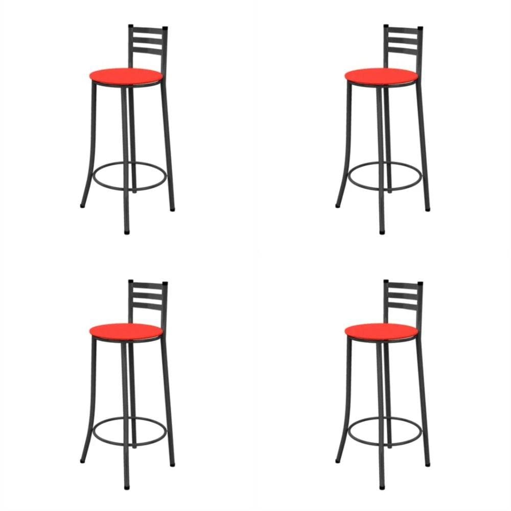 Kit 4 Banquetas Altas 003 Com Encosto Assento Preto/Vermelho