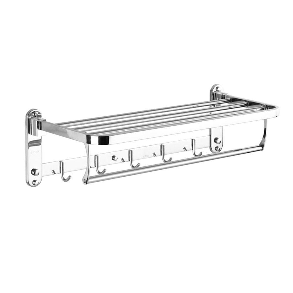 Toalheiro Prateleira Dobravel Inox Porta Toalhas Suporte Armazenamento Gancho Banheiro Quarto Lavanderia Hotel Pousada