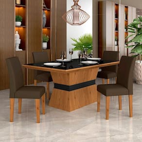 Mesa Com 4 Cadeiras 1,36 Versalhes Cin/preto/marrom - Móveis Arapongas