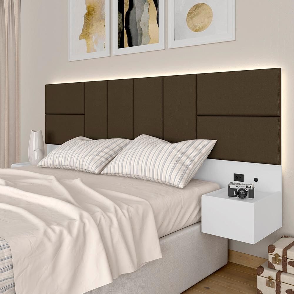 Cabeceira Suspensa Cama Queen Com Led Malibu Bran/mar - M. Arapongas