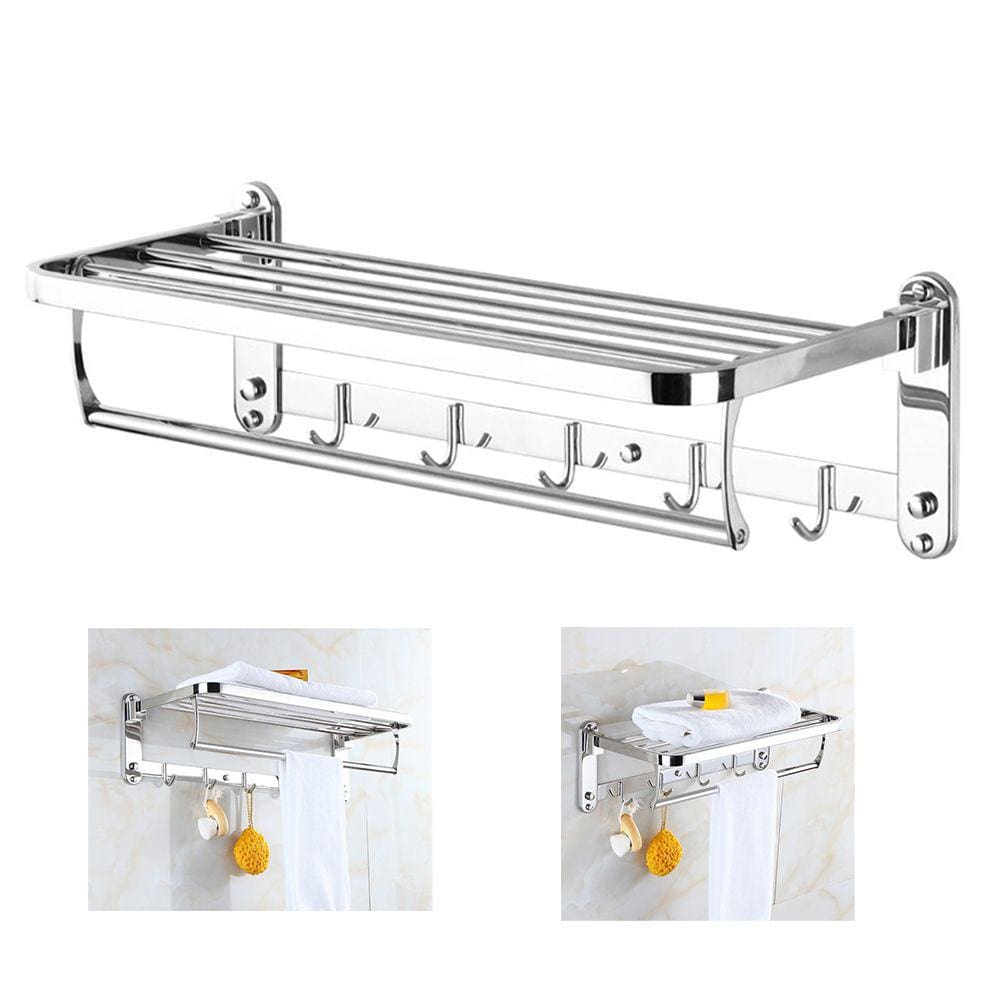 Toalheiro Varal Roupa Prateleira Multiuso Inox Porta Toalha Gancho Hotal Casa Pousada Organizaçao Banheiro Lavanderia