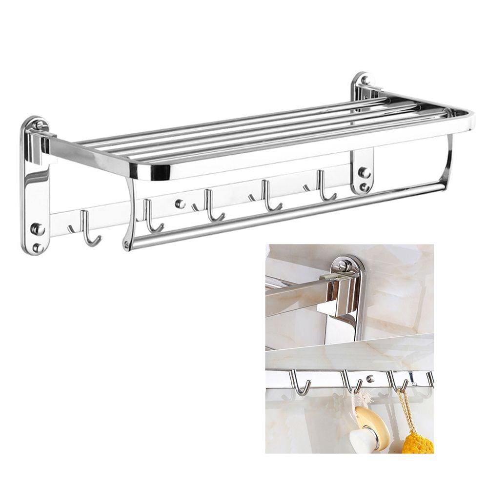 Toalheiro Varal Multiuso Roupa Prateleira Inox Gancho Porta Toalha Casa Hotel Pousada Lavanderia Banheiro Organizaçao