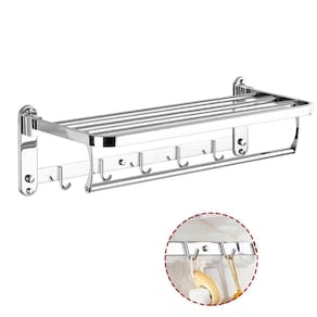 Toalheiro Varal Roupa Prateleira Inox Suporte Porta Toalha Gancho Armazenamento Lavandeira Banheiro Hotel Casa Pousada Multiuso
