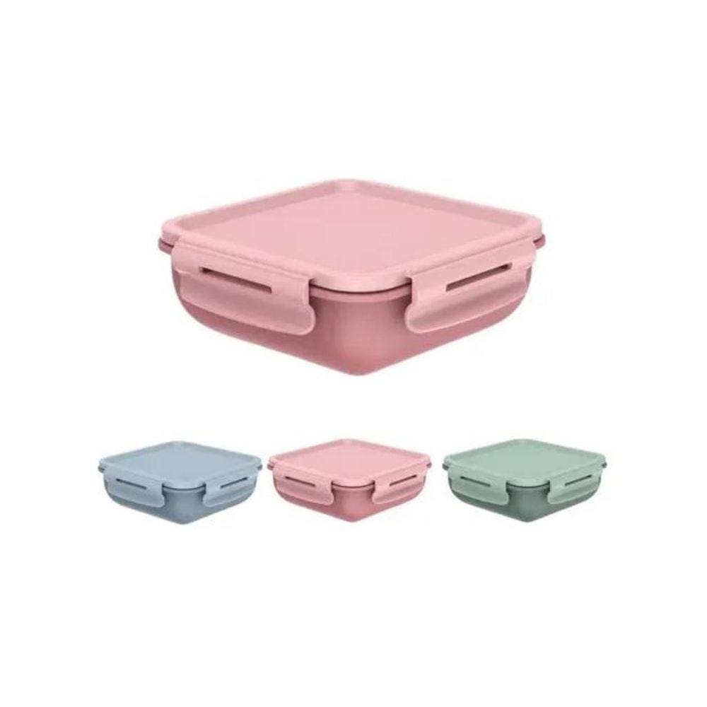 Marmita Pote Quadrada Bicolor Com Divisória Lancheira Rosa