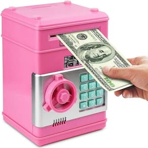 Mini Cofre Eletrônico Digital Puxa Nota Senha 4 Dígitos Notas e Moedas Rosa