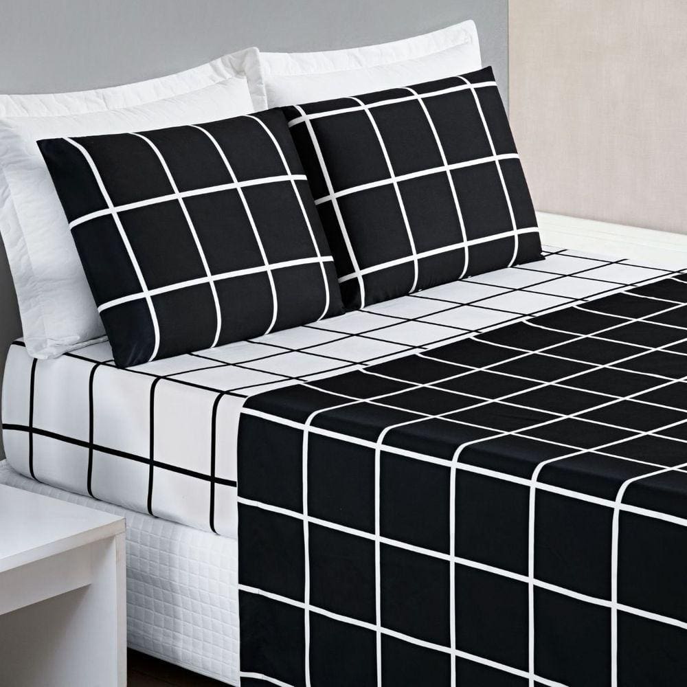 Jogo de Lençol Cama King 4 Peças 200 Fios Micropercal Austin - Preto