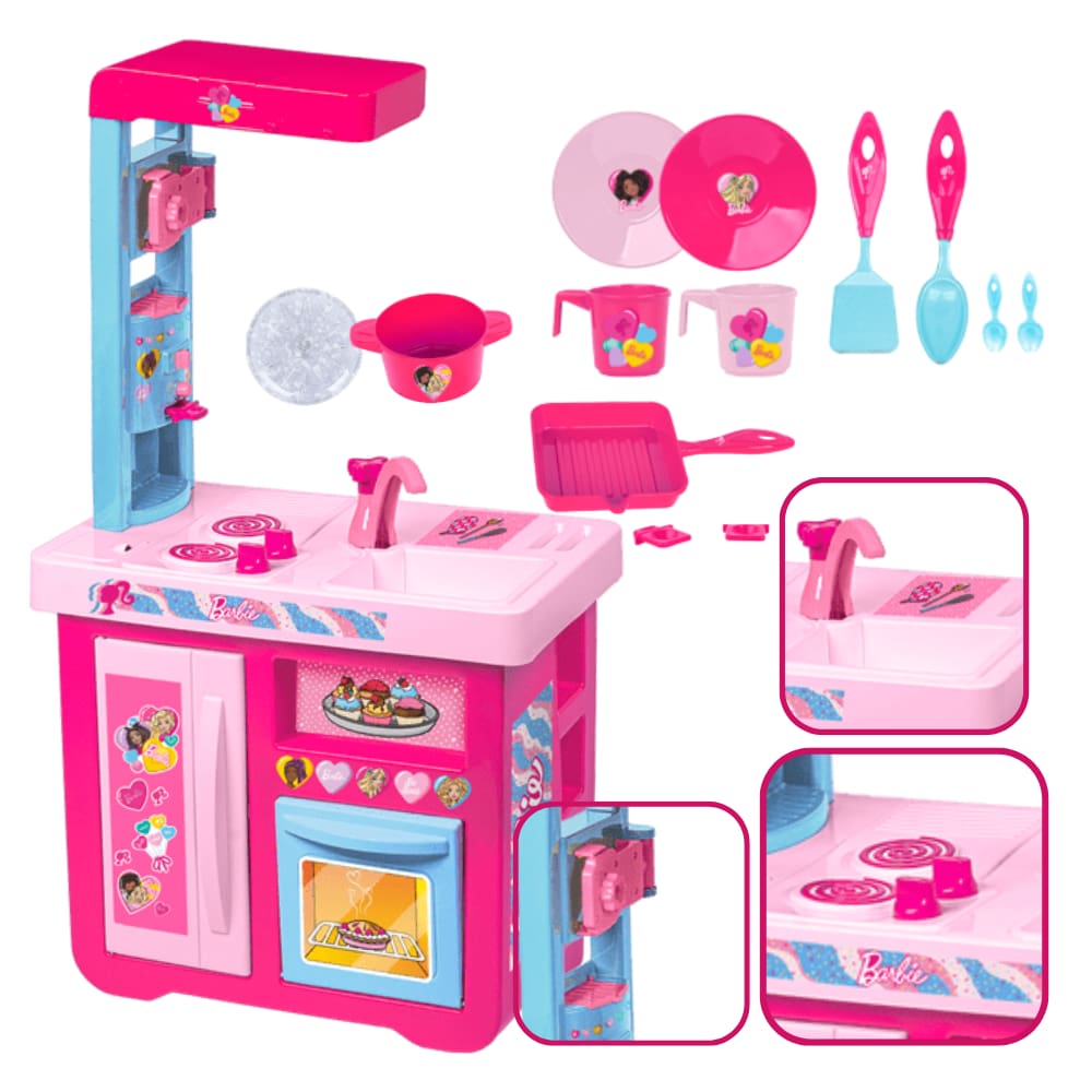 Cozinha Infantil Barbie C/ Panelinhas + Roupa Completa Jogo