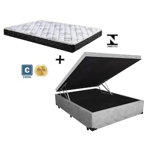 Cama Box Baú Casal Green Cinza Suede + Colchão Espuma D28 138x188x8