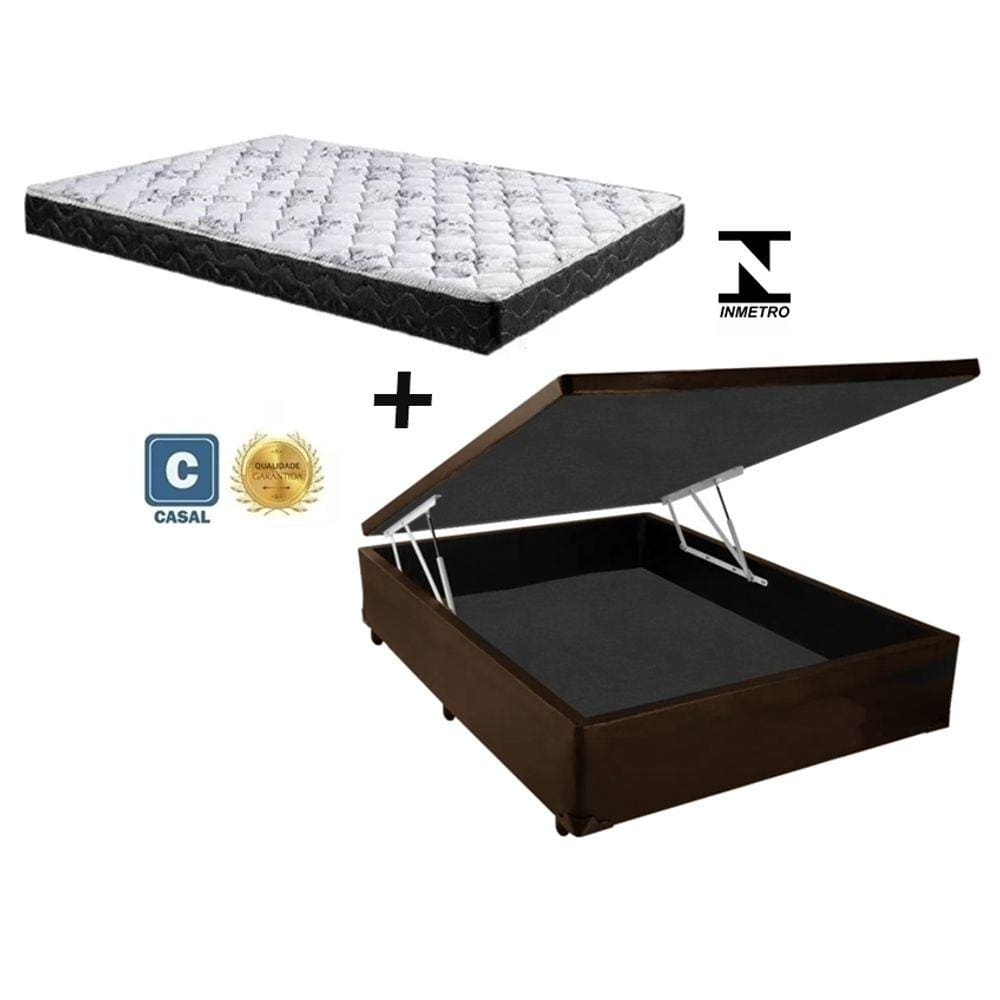 Cama Box Baú Casal Green Marrom + Colchão Espuma D33 138x188x8