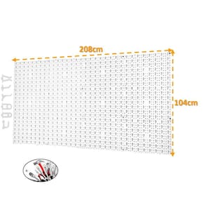 Painel Expositor De Ferramentas Modular 208cm x 104cm Em Plástico Perfurado Com 168 Ganchos Parede Branco - AMZ