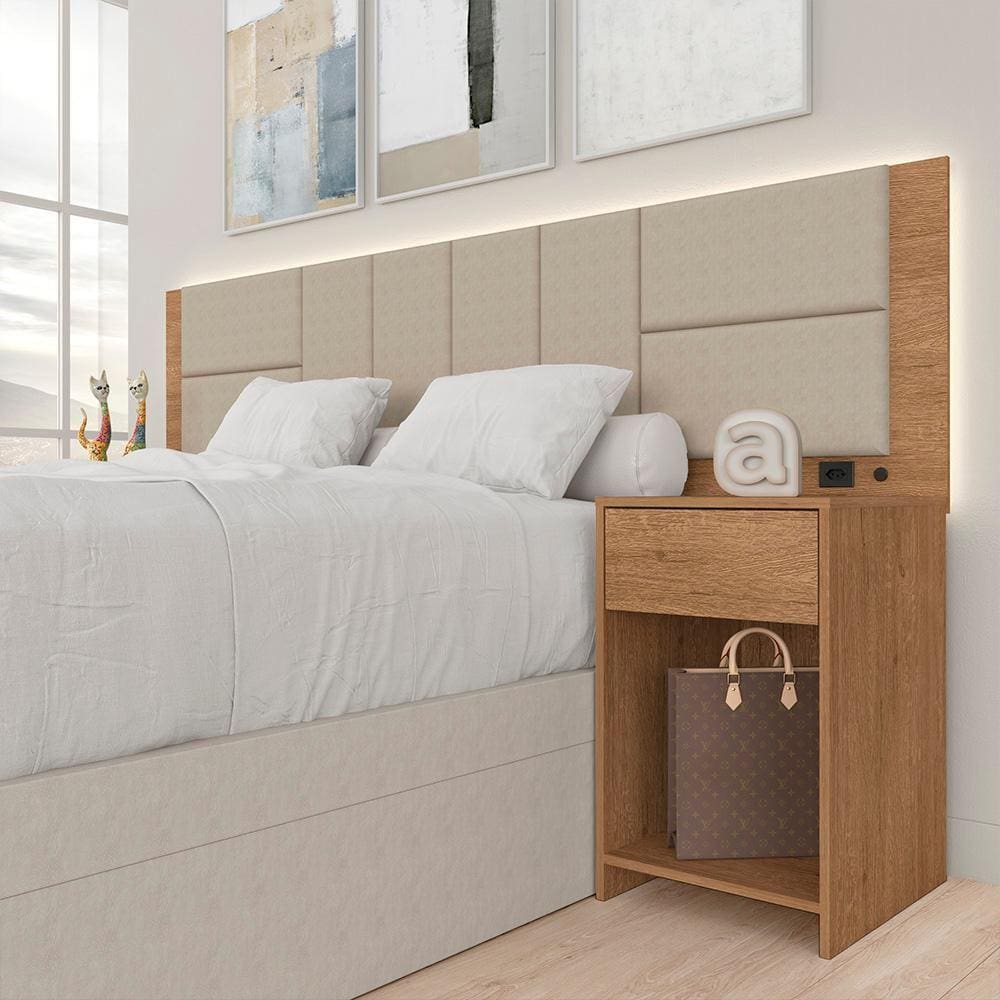 Cabeceira Estofada Para Cama Casal Dubai Com Led Car/beg- M. Arapongas