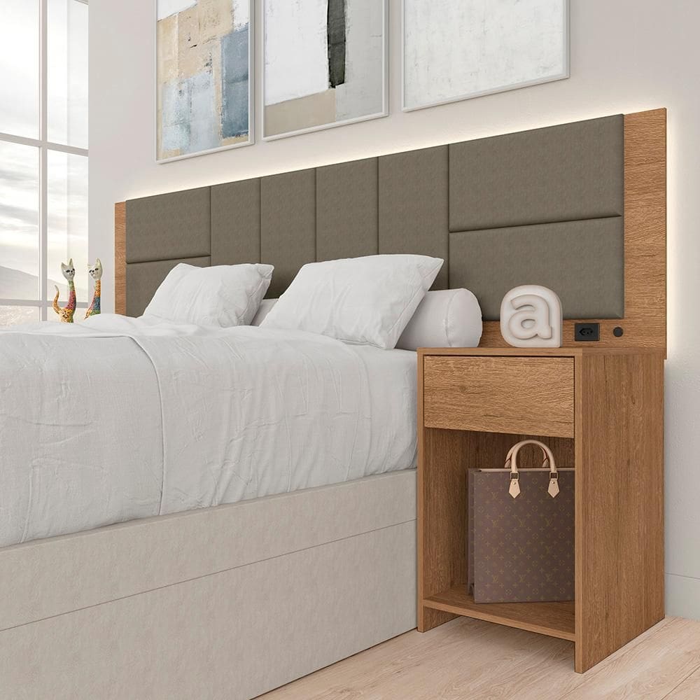 Cabeceira Estofada Para Cama Casal Dubai Com Led Car/cap- M. Arapongas