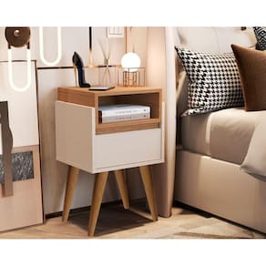 Mesa de Cabeceira Pés Palito Evora Off / Nature - Comprar Moveis em Casa