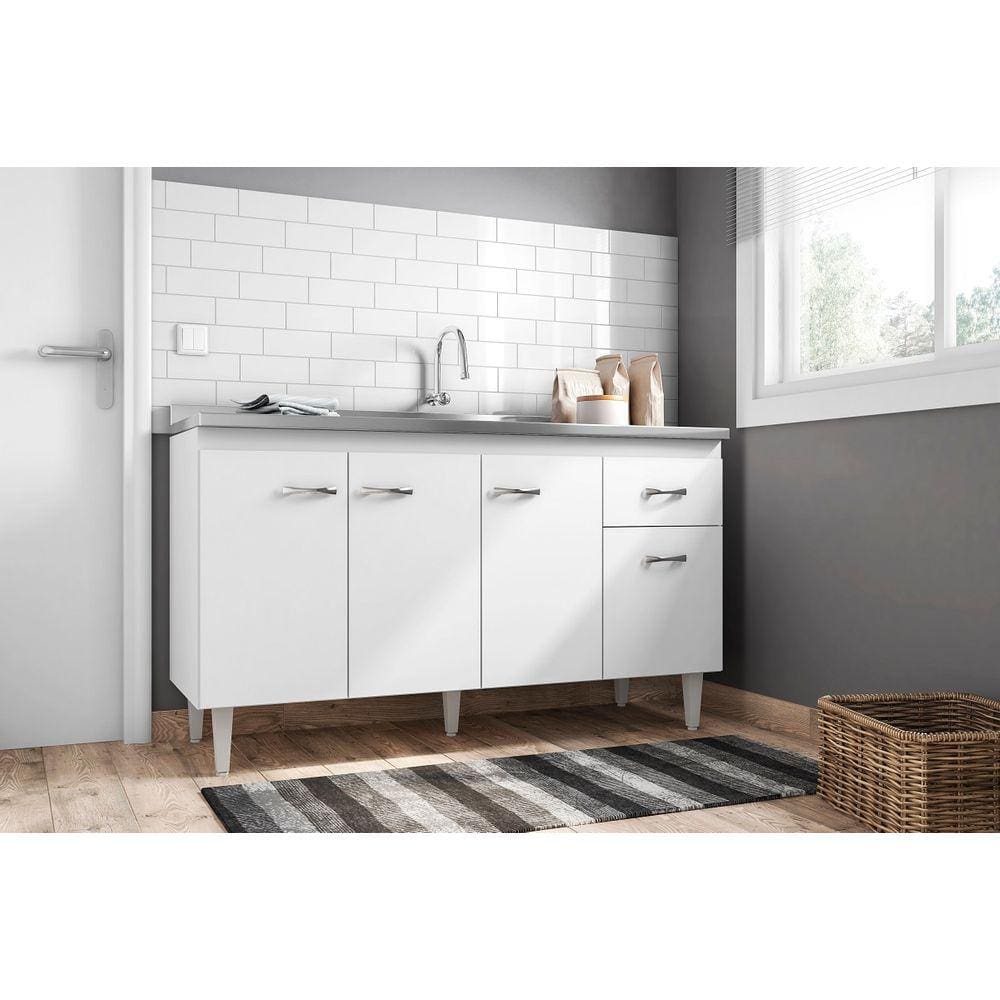 Balcão Gabinete de Pia Gabriela 150cm Branco S/Tampo - AJL Móveis