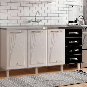 Balcão de Cozinha de Aço Quádruplo sem Tampo para Pia 160cm Clara Multimóveis CR6149 Branco/Preto