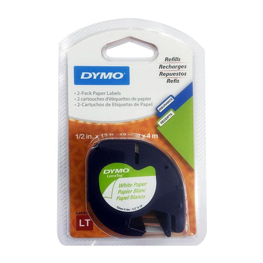 Fita para rotulador letratag branca com escrita preta 2 unidades 12mm 10697 Dymo