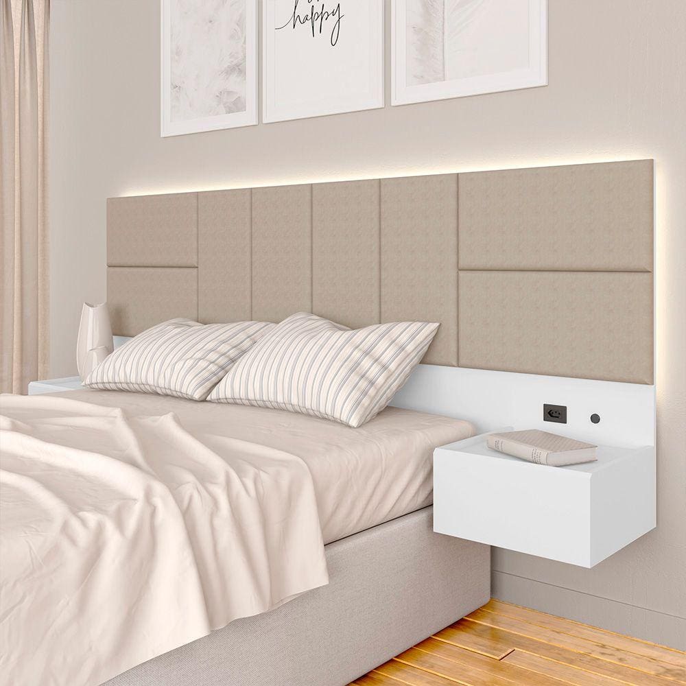 Cabeceira Suspensa Cama Casal Com Led Malibu Bran/bege - M. Arapongas