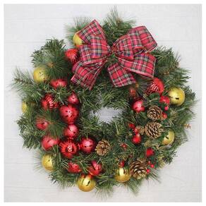 Guirlanda Natalina Enfeite De Porta Natal Laço Xadrez 50cm