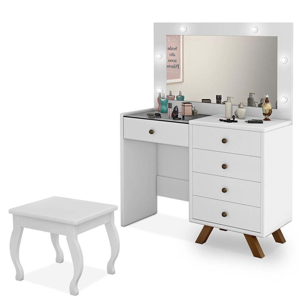 Penteadeira Camarim Luna Branco com Banqueta - Móveis Luapa