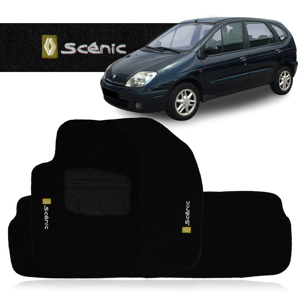 Jogo Tapete Carpete Automotivo Renault Scénic 1999 a 2011 Preto 3 Peças Traseiro Inteiriço Bordado