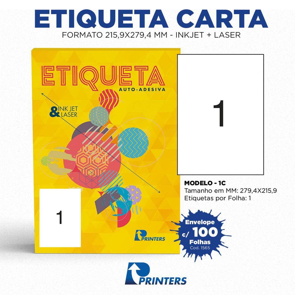 100 Folhas de Etiqueta Tamanho A4 Inkjet/laser 288,5 mm X 200,0 mm Caixa com 100 Folhas e 100 Etiquetas PRINTERS