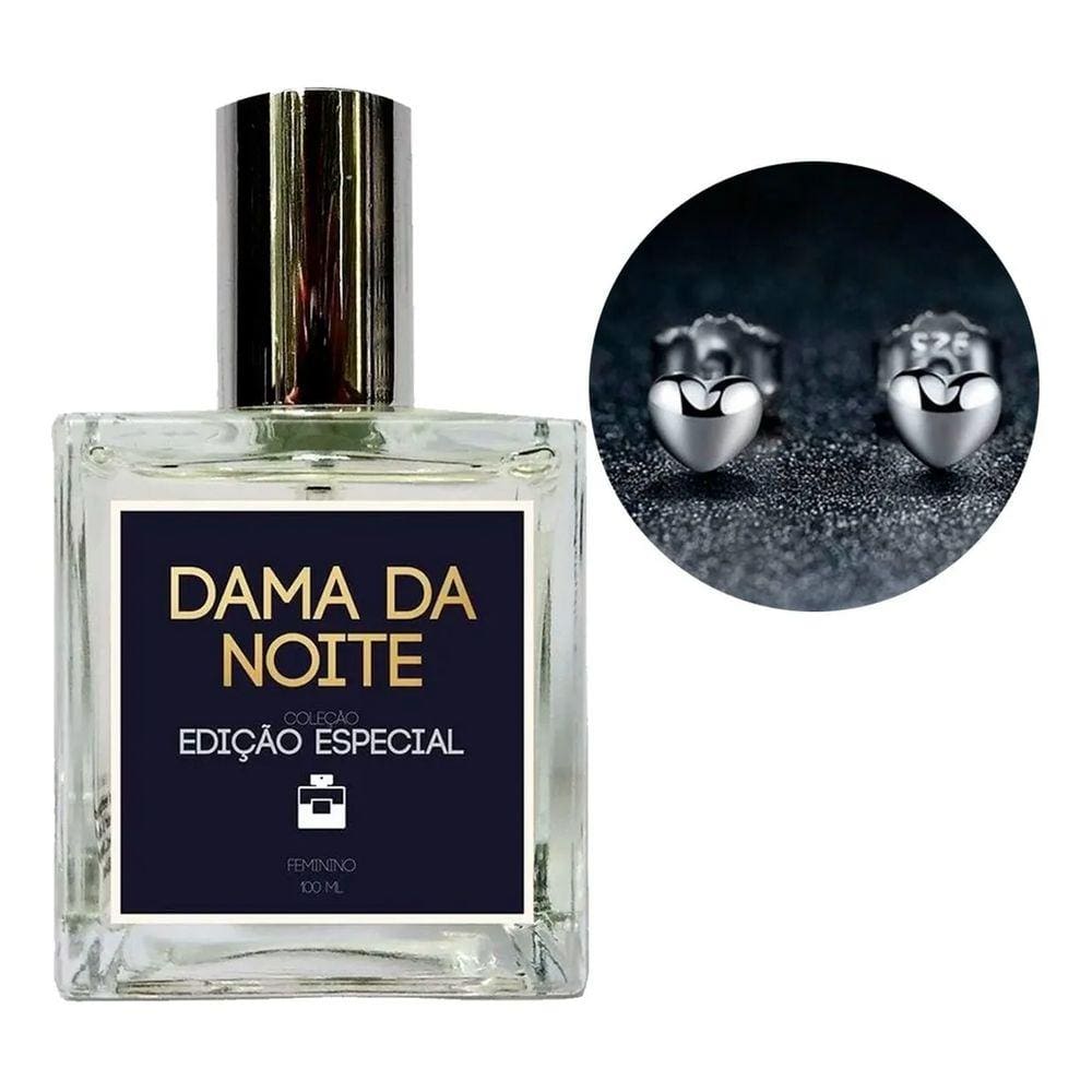 Perfume Feminino Dama da Noite + Brinco Prata Coração