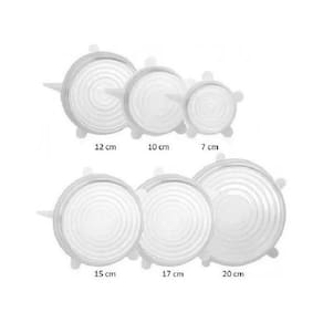 Kit Tampa Silicone 6 Pç Reutilizável Elásticas Pote Lavável