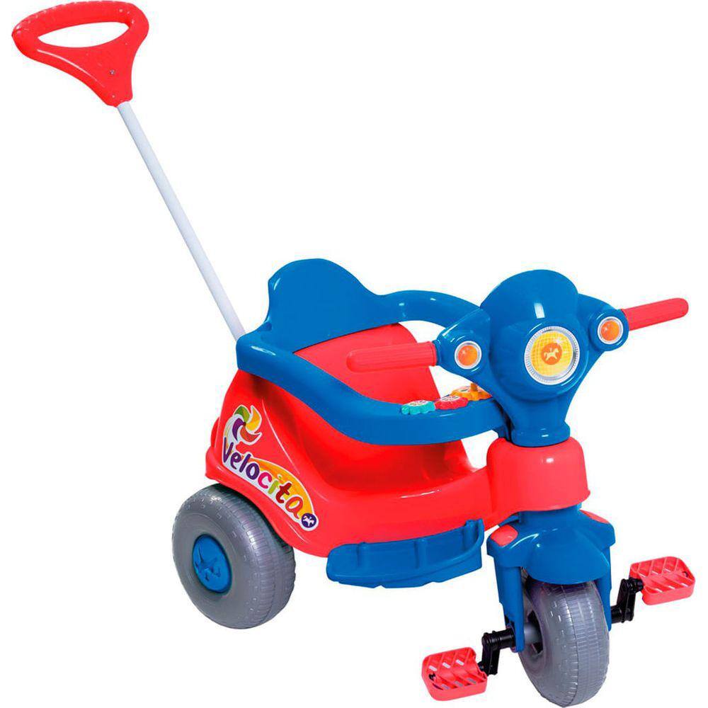 Triciclo Infantil Bandeirante Velobaby Reclinável - 2 em 1 - Pedal e  Passeio com Aro - Azul Claro