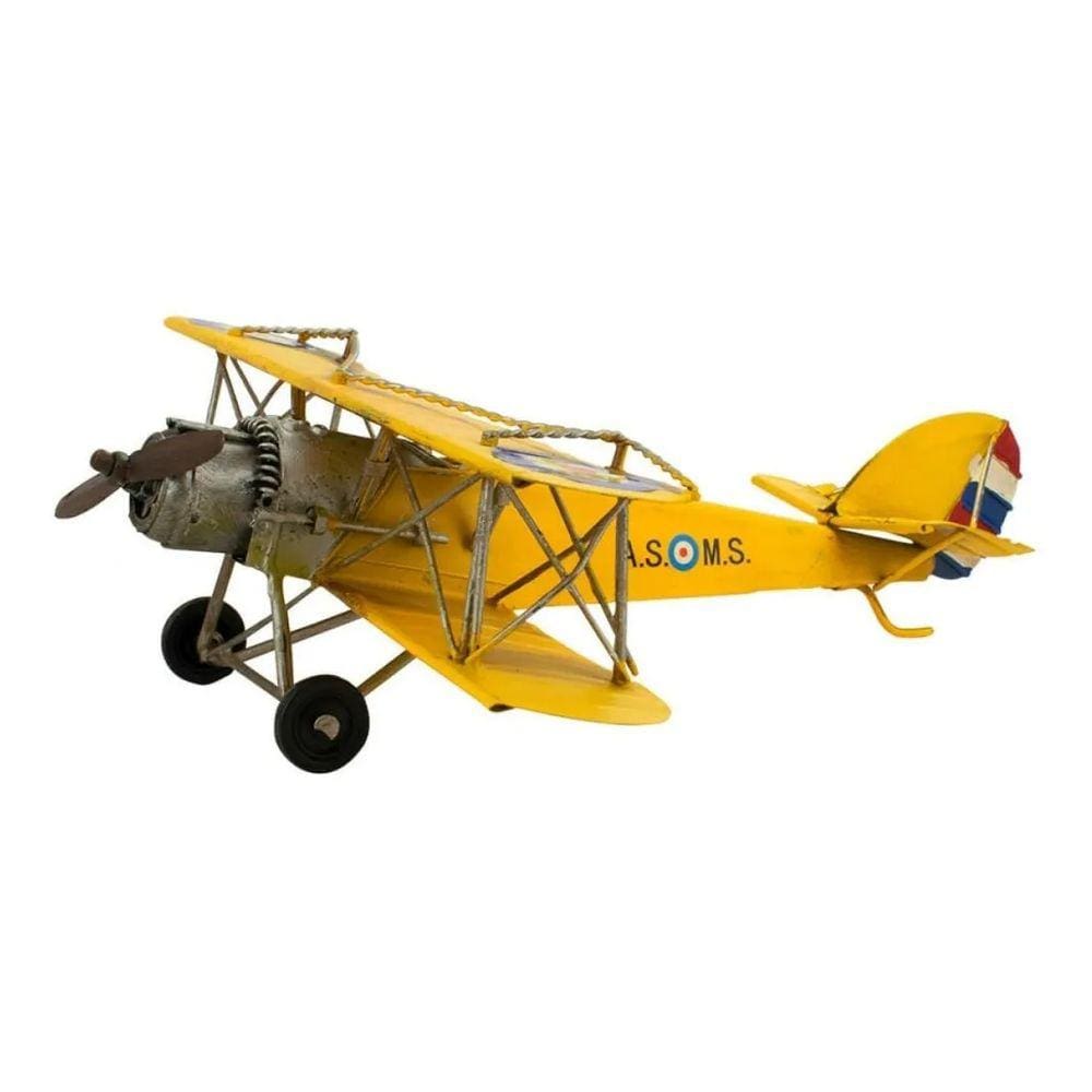 Avião Amarelo De Hélice 10x29x28cm Estilo Retrô - Vintage