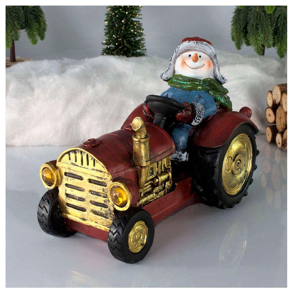 Decoração Enfeite Natal Boneco De Neve No Trator Com LED 18cm