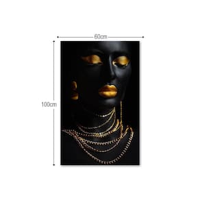 Quadro Tela Decorativa Mulher Negra Dourada Sala 100X60Cm