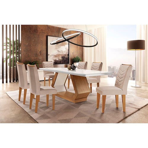 imagem-Mesa de Jantar 6 Cadeiras Retangular Rufato Alvorada Londrina - Bege