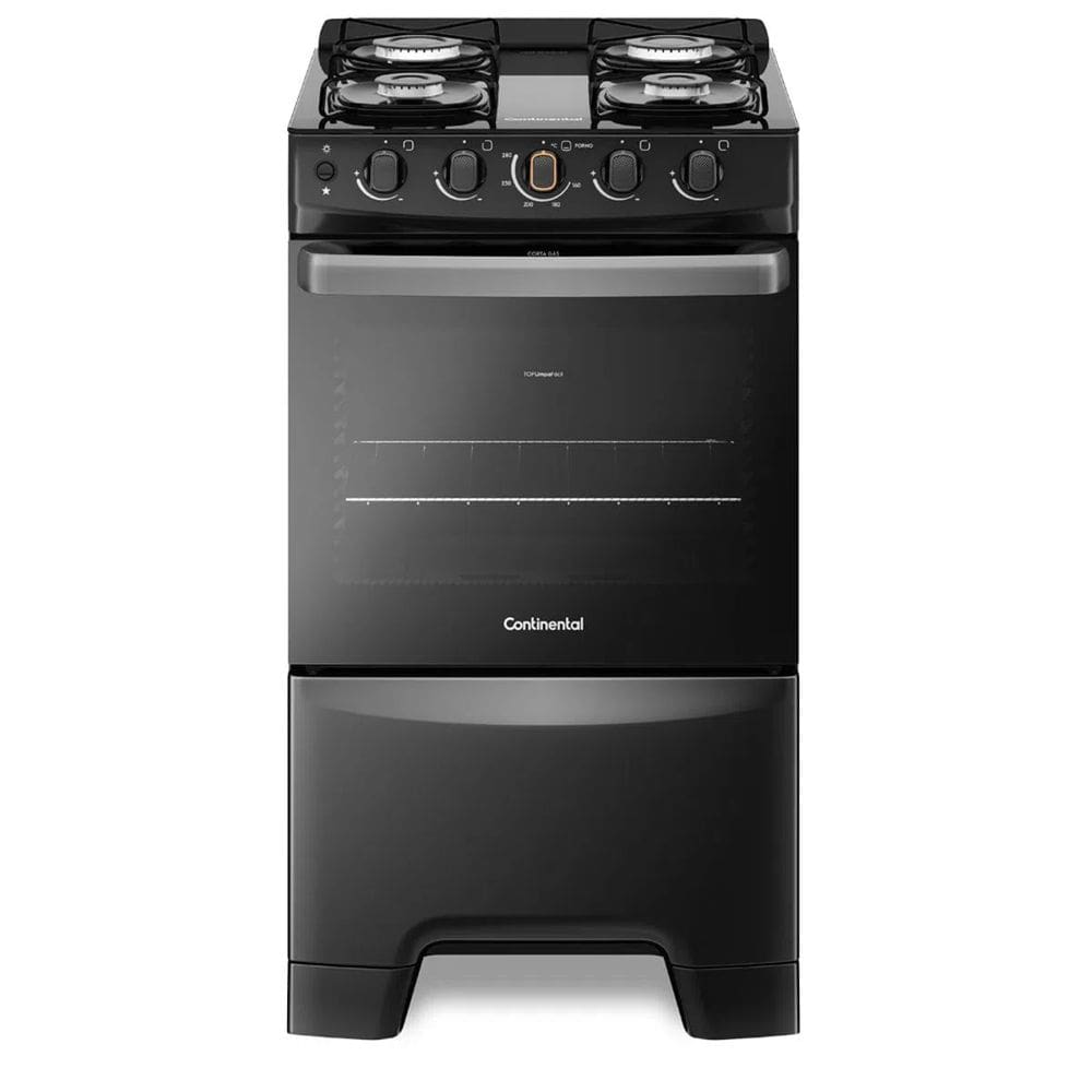 Fogão 4 Bocas Mesa de Vidro Preto Continental FC4FP