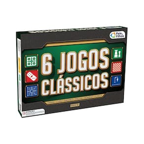 Kit Com 6 Jogos Tabuleiro Dama Luxo Xadrez Trilha Dominó e Forca