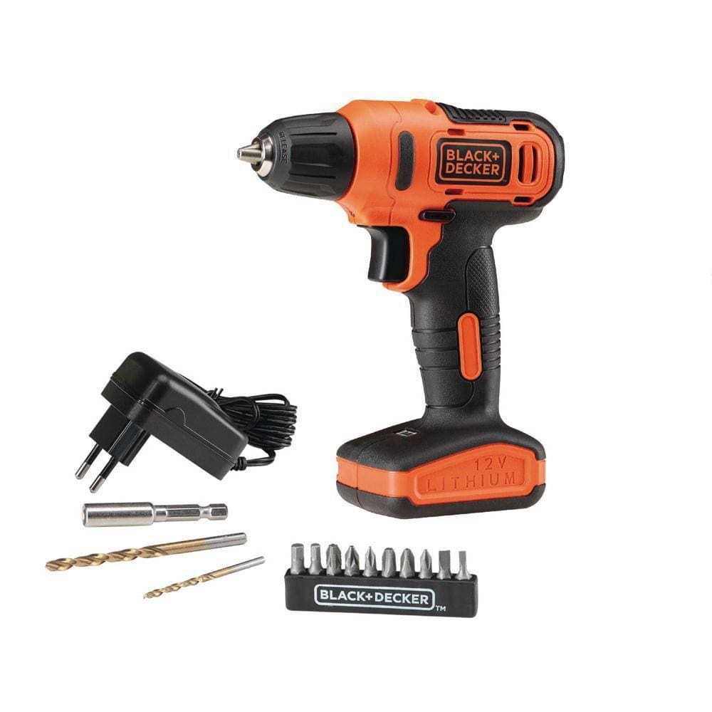 Black E Decker Furadeira /Parafusadeira 3/8 12V + 13 Pcs Lds12-Br