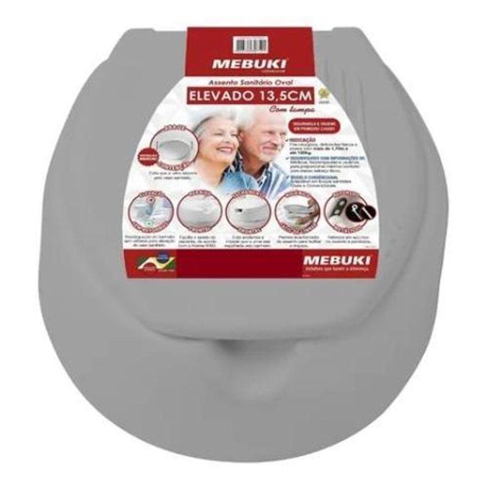 Assento Elevado 13,5 Cm Com Tampa Cinza