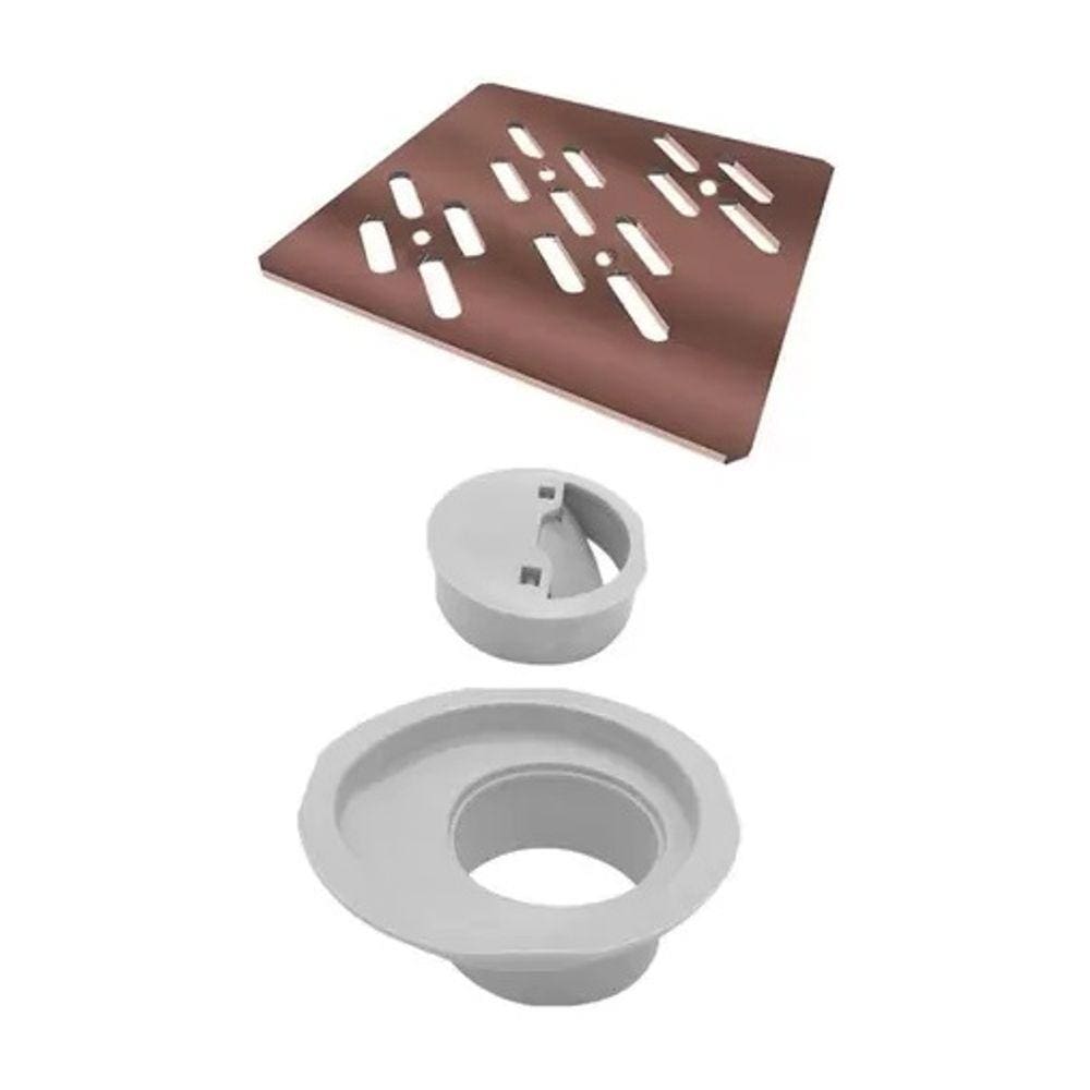 Linear Ralo Pvc Novii Grelha Inox Polida Quadrada 100Mm Cobre Rose