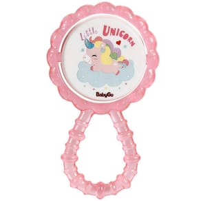 Chocalho Bebê Infantil A Partir dos 4 Meses Com Mordedor e Alça Texturizada Unicórnio Rosa Baby Go