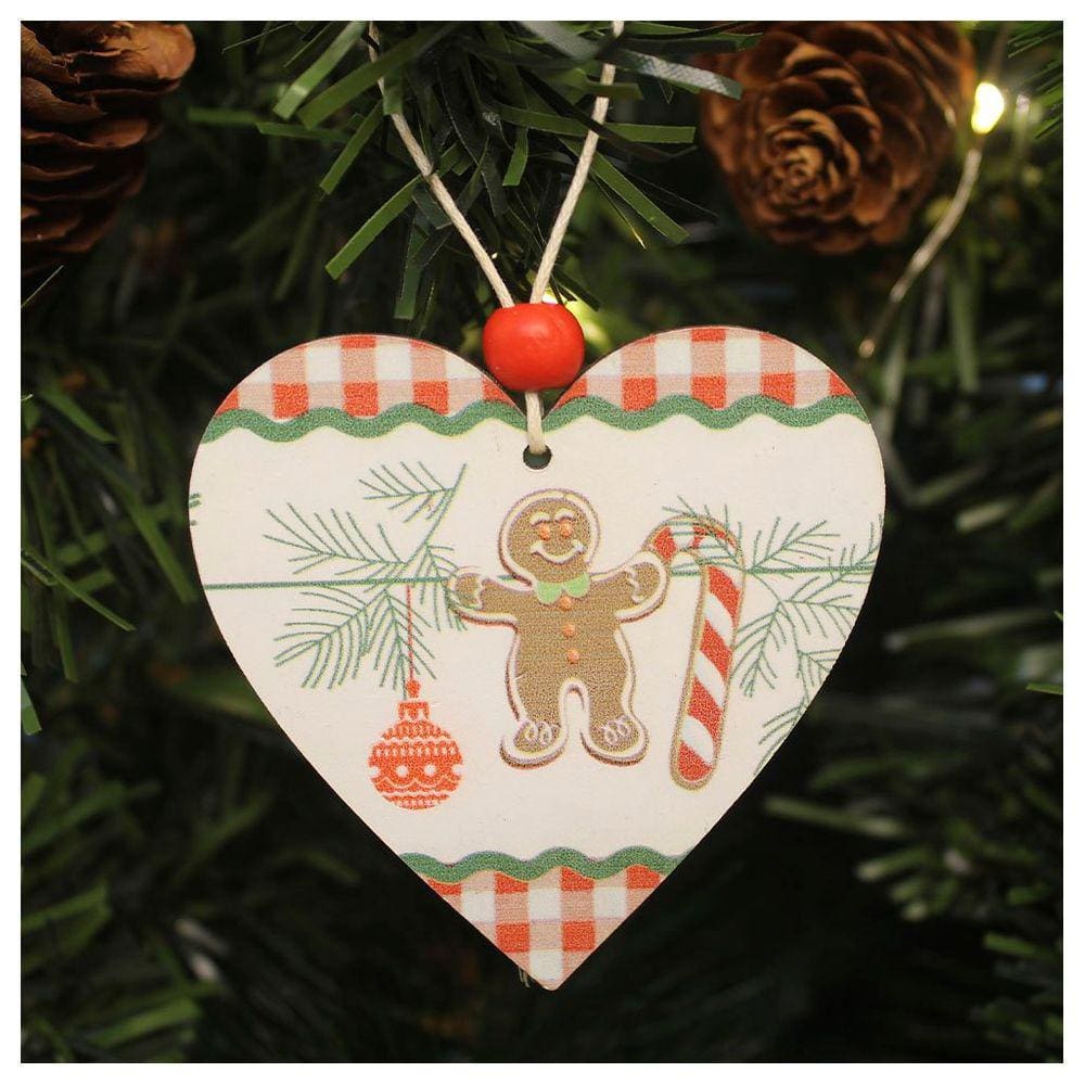 Enfeite 2 Pendentes Para Árvore De Natal Coração Em MDF 7cm