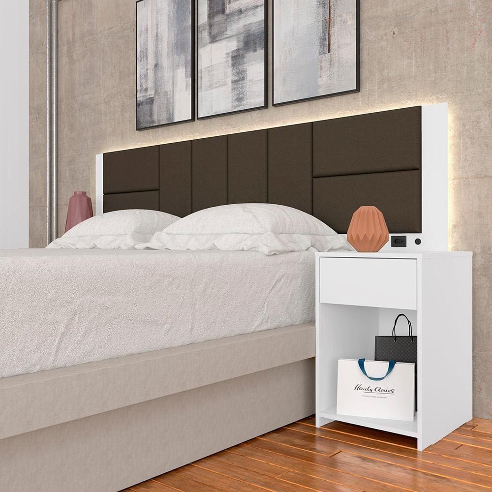 Cabeceira Estofada Para Cama Queen Dubai Com Led Bra/mar- M. Arapongas