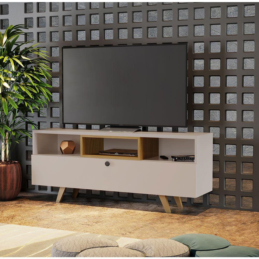 Rack Bancada para TV até 50" 01 Porta 03 Nichos Avanço Off White/Freijó