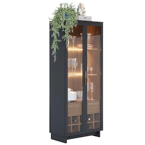 Cristaleira Adega 2 Portas 1 Gaveta Tijuca C05 Preto Fosco/Noce Milano - Mpozenato